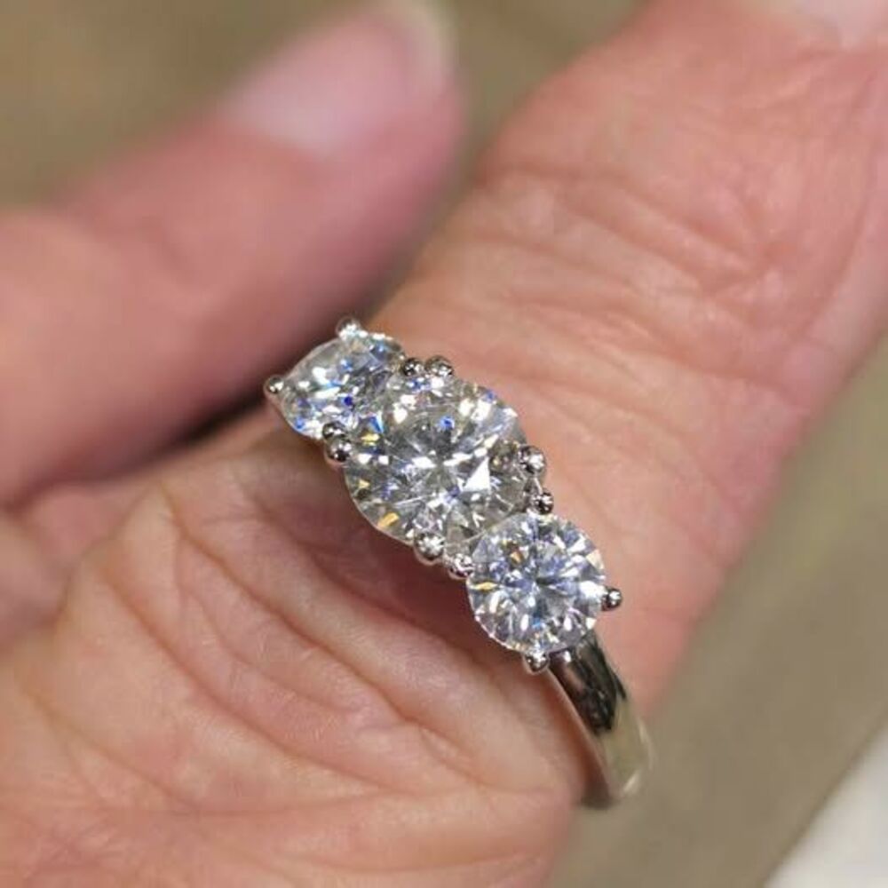 Three-Stone Moissanite Ring Sz 8